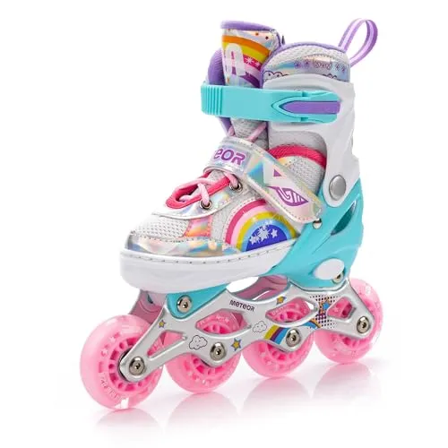Meteor Inlineskates Kinder Rainbow M 34-37 - Inline Skates für Kinder mit anpassbarem Design und sicherem 3-in-1-Verschluss-System. Ideal für alle Freizeit-Skater, die Komfort und Sicherheit schätzen.
