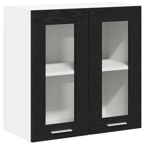 vidaXL Hängender Glaskasten mit Regal - Schwarze Eiche 60 x 31 x 60 cm - Küchenunterschrank mit modernem Design und viel Stauraum für Küchenutensilien. Ideal für stilvolle Organisation in der Küche, robust und pflegeleicht.