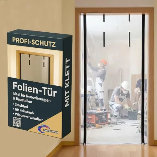 Pangolino Staubschutztür Folie mit Reißverschluss Bautür [PE-Folie] 1,20 x 2,20 m inkl. doppelseitigem Klebeband