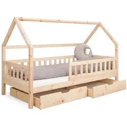 Ehrenkind Hausbett aus nachhaltigem Kiefernholz mit Rausfallschutz - Kinderzimmermöbel, höhenverstellbar und mit abnehmbarem Rausfallschutz für Sicherheit und Flexibilität, ideal für wachsende Kinder.