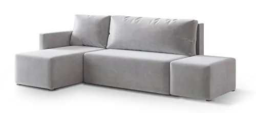 Masseno Ecksofa VELOTTI K L-S mit Schlaffunktion L-Form, Modern Sofa mit Bettkasten, Wohnzimmersofa, Couch, Soffa, Bettsofa, Couchgarnitur - Hellgrau, Paros 05