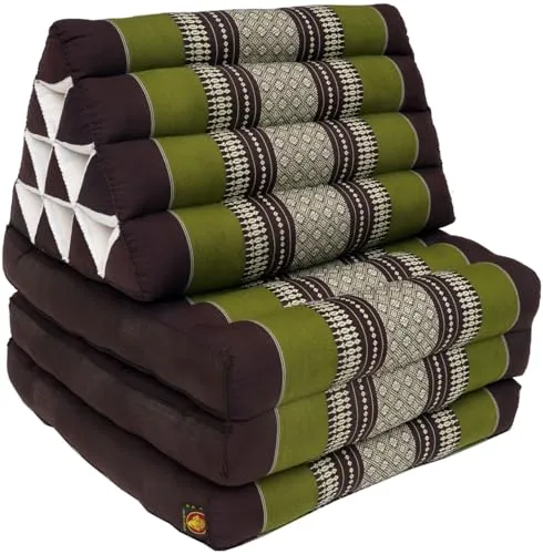 GURU SHOP Thaikissen, Dreieckskissen, Kapok, Tagesbett mit 3 Auflagen - Braun/grün, 30x50x160 cm