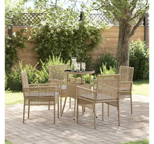 furnicato Garten-Essgruppe Poly-Rattan Beige mit Tisch und 4 Stühlen