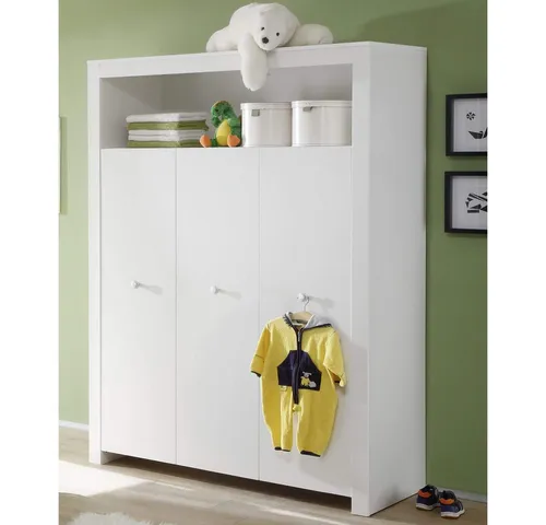 Lomadox Kleiderschrank OLBIA-19 für Kinderzimmer, Weiß, 130x186x54 cm - Moderner Kleiderschrank OLBIA-19 für das Kinderzimmer in Weiß. Bietet viel Stauraum für Kleidung und Spielzeug und lässt sich dank des schlichten Designs flexibel in jedem Raum einsetzen.