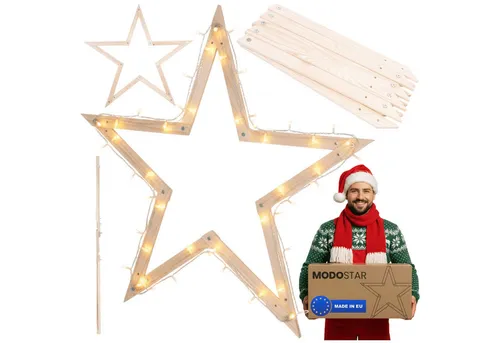 Modo24 MODOSTAR Weihnachtsstern Set aus FSC Holz - DIY 2D & 3D - Entdecke die MODOSTAR Weihnachtssterne aus hochwertigem FSC Holz. Wetterfest, faltbar und in 3 Höhen verfügbar, perfekt für Garten und Terrasse.