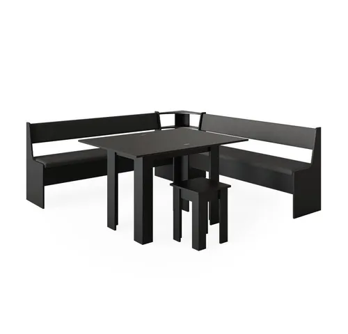 Vicco Sitzgruppe Roman, Schwarz, 210 x 210 cm - 5-teiliges Set mit ausklappbarem Tisch - Essgruppen mit multifunktionaler Eckbank und zusätzlichem Stauraum, ideal für gemütliche Abende und spontane Besuche.