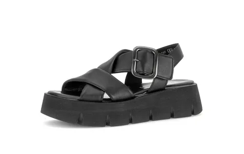 Gabor 84.752.27 Sandalette - Bequeme Damen Riemchensandalen - Elegante Gabor Sandalette in Schwarz mit Echtleder-Obermaterial. Ideal für warme Tage, bietet sie Komfort und Stil mit einem leichten Keilabsatz und einer robusten Laufsohle.