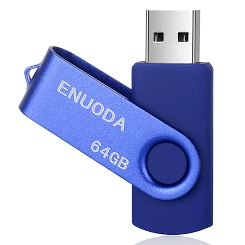 ENUODA USB Stick 64GB USB Speicherstick Rotate Metall High Speed USB 2.0 Memory Stick für PC Laptop Computer (Blau)