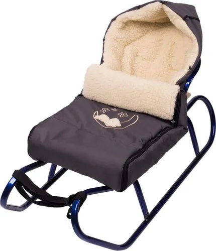 Holzschlitten Kinderschlitten mit Rückenlehne und Fußsack