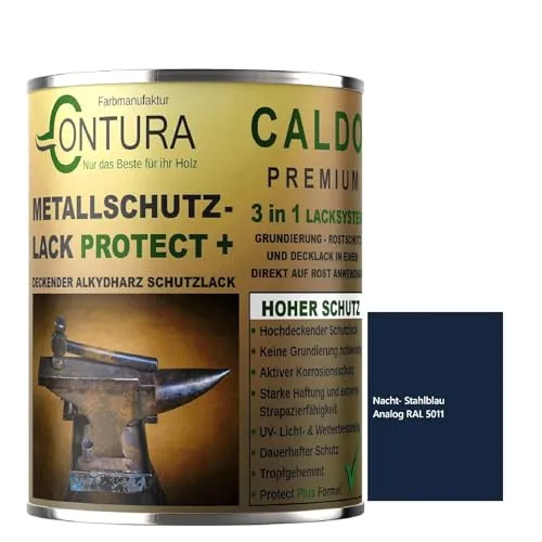 Contura 3in1 Rostschutzfarbe Metallschutzlack Glänzend RAL Metall Lack Farbe Grundierung (RAL 5011 Stahlblau, 500ml.)