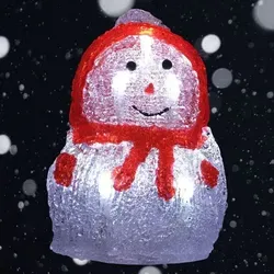 Buri - Led-acryl-schneemann 16x11cm Winterdeko Weihnachtsdeko Weihnachtsfigur Dekofigur - Rot