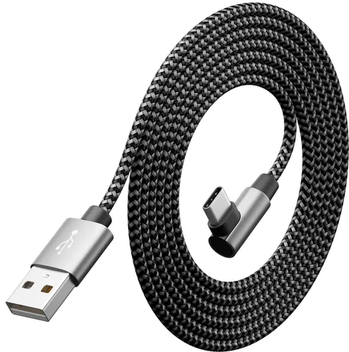 deleyCON 2m USB A zu USB C Kabel - USB-C Stecker 90° Gewinkelt - USB-A auf USB-C Ladekabel für iPhone 15 16 Pro Max Samsung S24 S23 S22 Pixel iPad Pro MacBook Air Tablets Switch PS5