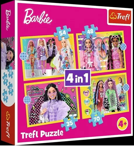 Trefl 34626 Barbie Kinderpuzzle - Mehrfarbig, 4 separate Puzzles für kreativen Spielspaß und Förderung der Vorstellungskraft