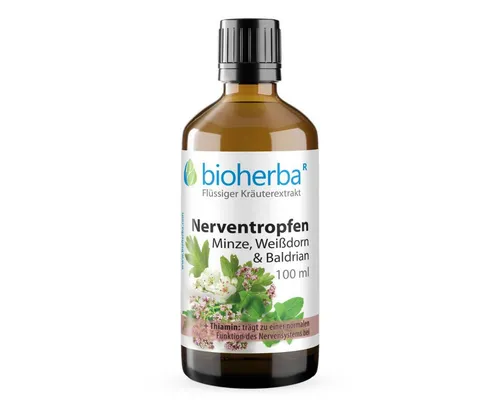 BIOHERBA R Bioherba Nerventropfen Minze Weißdorn & Baldrian Tinktur 100 ml Glasflasche, 1 er
