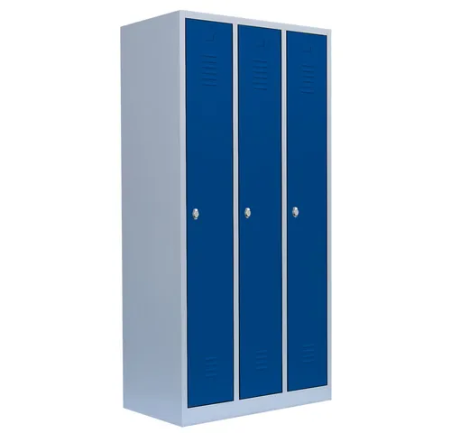 Lüllmann Spind 510131, blau, 3 Abteile mit Drehriegelschloss - Drohnen Spind mit 3 Abteilen, stabiler Stahlkonstruktion und hochwertiger Pulverbeschichtung. Ideal für sichere Aufbewahrung mit optimaler Belüftung und 5 Jahren Garantie.