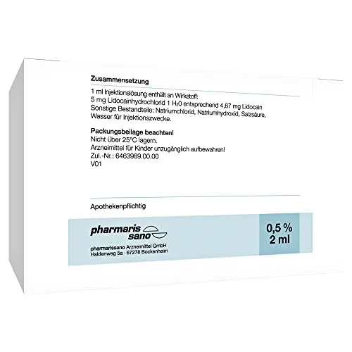 Lidocain pharmarissano 0,5% Injektionslösung 2 ml - Lidocain zur örtlichen Betäubung, ideal für neuraltherapeutische Anwendungen. Schnelle Schmerzlinderung und hohe Wirksamkeit für optimale Patientenversorgung.