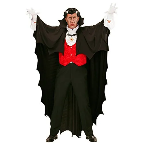 NET TOYS Vampirumhang Fledermaus Umhang 150 cm (Länge) Vampir Cape Gewand Dracula Mantel Schwarzer Umhang mit Stehkragen Halloween Kostüm für Erwachsene
