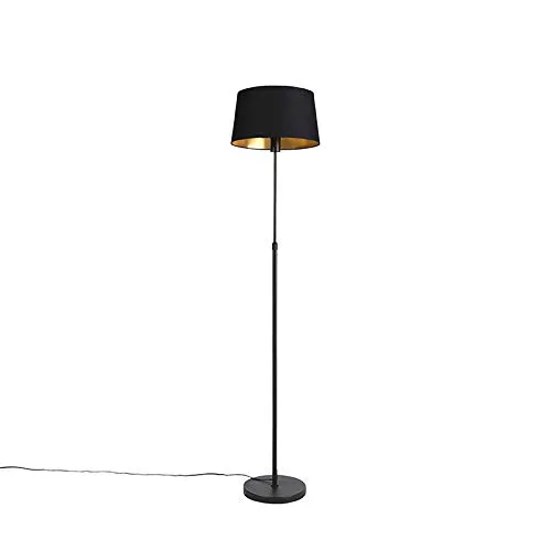 QAZQA Parte Stehleuchte - Klassische Eleganz in Schwarz - Stehlampe mit verstellbarer Höhe von 103 cm bis 143 cm, eleganter schwarzer Baumwollschirm mit goldfarbenem Inneren für stimmungsvolles Licht. Ideal für Wohnzimmer und Schlafzimmer.