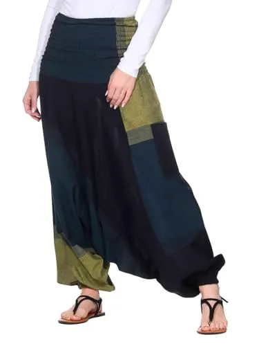 Kunst und Magie Damen bunt one Size Boho Yoga Haremshose Freizeithose Aladinhose, Größe:One Size, Farbe:Petrol/Grün