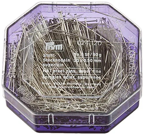 Prym 024120 Stecknadeln, 0,50 x 30mm, silberfarbig, 50g, Kunststoffdose, Stahl, 30 x 0,5mm