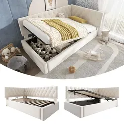Polsterbett Tagesbett Daybett 90x190cm, Schlafsofa mit hydraulischem Stauraum, Kinderbett Jugendbett Bettgestell mit Lattenrost aus Holz, Samt, Bei... - Beige