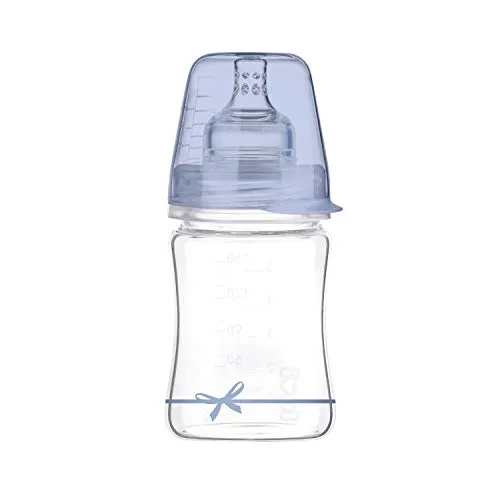LOVI Anti-Kolik Babysaugflasche aus Glas mit dynamischem Sauger 0 Monate+, 150 ml, SUPER Entlüftungssystem, Schützt den Saugreflex, Baby Shower Boy Collection