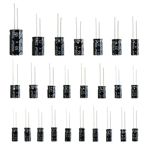 DollaTek 25 Werte 16V 25V 50V 1uF bis 2200uF Elektrolytkondensatoren Verschiedene Sortimentskit Set Schwarz - 125PCS