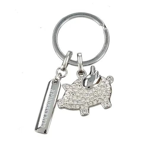 Depesche 0013720.22 Glamour Schlüsselanhänger aus Metall, Glücksbringer mit Schweinchen mit Flügel, Schlüsselring und liebevoller Botschaft, zum Verschenken