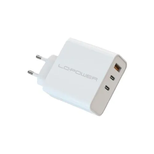 LC Power GaN-Ladegerät LC-GAN-65 USB-C/USB-A weiß - Stromversorgung mit kompaktem GaN-Design, 65W Leistung für schnelles Laden von Geräten unterwegs.