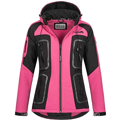 Arctic Seven Damen Softshell Funktions Outdoor Regen Jacke Sport Kapuze AS181 [AS-181-Rosa-Schwarz-Gr.5XL]