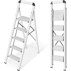 Stufenleiter Aluminium Handlauf Klappsicherung 150kg Silber 5 Stufen