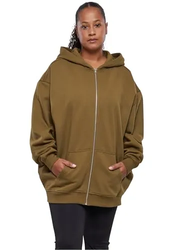 Urban Classics Ladies Oversized Zip Hoody - Oliv L - Stylische Kapuzenjacke für Damen im Oversize-Schnitt, aus langlebiger Baumwolle und in intensiver Farbe. Ideal für urbanes Fashion-Statement!