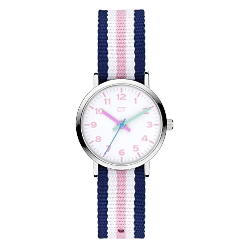 Cool Time Kids Armbanduhr mit Nylon Armband (bunt) - Armbanduhren für Jungen, hochwertige Kinderuhr mit klarem Zifferblatt und coolem Streifen-Design, ideal als Geschenk und Hingucker in der Schule.