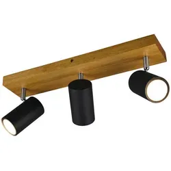 Trio Leuchten Spotbalken Marley 812400332 - 3-flammiger Spotbalken aus schwarzem Metall und Eiche, vielseitig einsetzbar mit dreh- und schwenkbaren Spots, ideal für moderne Wohnräume.