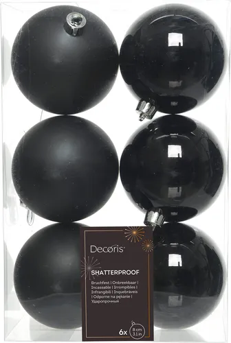 Weihnachtskugeln Kunststoff 8cm schwarz, 6 Stück