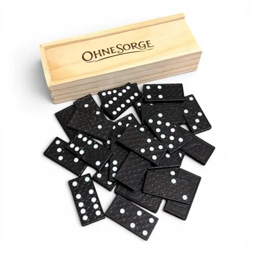 OhneSorge Reisedomino aus Holz – 28 Teile in Stabiler Holzbox mit Schiebedeckel – Klassisches Gesellschaftsspiel für Kinder & Erwachsene – Reisespiel kompakt 15cm – Familienspiel & Geschenkidee
