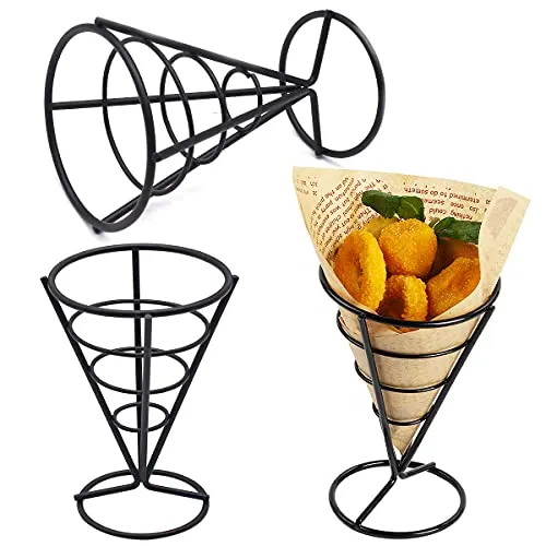 Jicyor Edelstahl Pommes ständer, 3 Stück Kegelform Pommes Frites Halter Ständer Durable Schwarz Pommesständer für Familien Restaurants Cafés Bars Snackbars Hochzeiten Partys