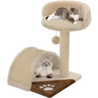 vidaXL Katzen-Kratzbaum Sisal 40 cm – Beige und Braun - Kratzbaum für Katzen, ideal zum Krallen schärfen und Entspannen. Mit hängendem Spielball und stabiler Basis, perfekt für Kätzchen und kleine Räume.