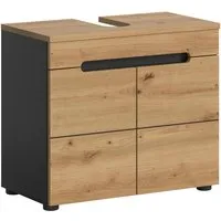 xonox.home Waschbeckenunterschrank Canu 63x55 cm - Unterschrank fürs Bad mit modernem Design und eleganter Basaltgrau-Nachbildung, ideal für stilvolle Badezimmer und optimale Stauraumlösungen.