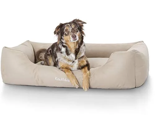Knuffelwuff Hundebett Finlay XXL - Beige - Hundebett im Sofa-Design mit erhöhten Rändern für Sicherheit und Komfort. Leicht zu reinigen dank abnehmbarem Bezug, ideal für große und kleine Hunde.