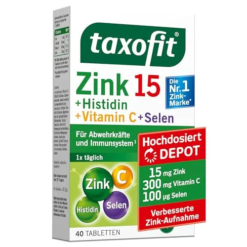 taxofit Zink 15 + Histidin Depot, 40 Stück | Hochdosierte Depot-Tabletten für eine optimale Zinkaufnahme