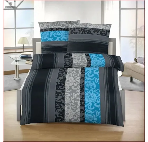 soma Bettwäsche Biber 135x200 cm Set - Kuschelig weich in Anthrazit Petrol - Bettwäsche-Set aus hochwertigem Biber, bestehend aus 2 Bettbezügen (135x200 cm) und 2 Kopfkissenbezügen (80x80 cm). Made in Germany, mit praktischem Reißverschluss für schnellen Wechsel und eleganten Barock-Design.