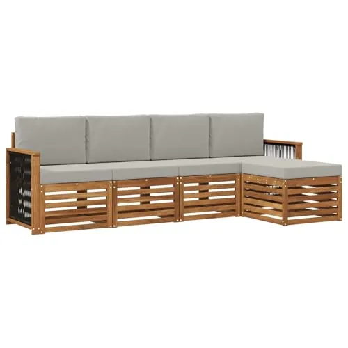 vidaXL Outdoor-Sofagarnitur 5-teilig mit Kissen - Natürlich & Hellgrau - Verwandle deinen Außenbereich mit dieser stilvollen 5-teiligen Sofagarnitur in eine gemütliche Lounge. Hergestellt aus robustem Akazienholz bietet sie Langlebigkeit und ein modernes Design, perfekt für entspannte Stunden im Freien.