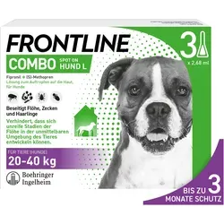 FRONTLINE COMBO gegen Zecken und Flöhe für Hunde L (20-40 kg) - 3 St - Zeckenmittel & Flohmittel für Haustiere - Effektiver Rundumschutz gegen Flöhe, Zecken und Haarlinge, hemmt zudem die Entwicklung von Floheiern und -larven in der Umgebung.