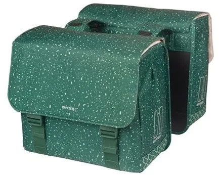Basil Flair Doppelte Fahrradtasche - 35L, Wasserabweisend, Grün - Fahrradtaschen aus recyceltem Polyester, umweltfreundlich und langlebig. 35L Volumen für Einkäufe und Ausflüge, ideal für alltägliche Fahrten. MIK & Racktime-kompatibel für einfache Befestigung.