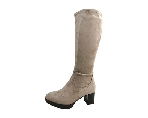 Jana Damen Hohe Stiefel mit Absatz und Reißverschluss, Vegan, Grau (Hellbraun), 42 EU - Wanderschuhe mit optimaler Passform für breite Füße, aus 100% veganen Materialien, ideal für jeden Anlass – stilvoll und komfortabel!
