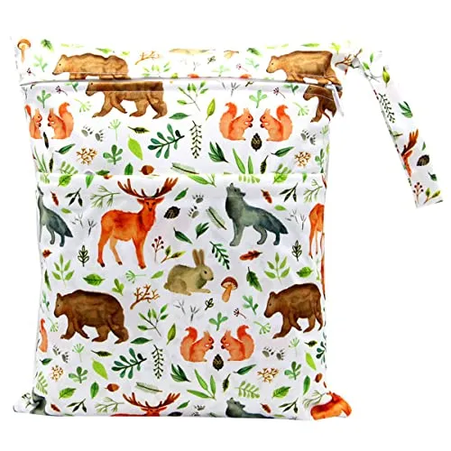 FenFang Stoffwindeln Nasstaschen, Windeltasche Wetbags Wickeltasche Naßtasche Nassbeutel Organiser Taschen Große Wiederverwendbare wasserdichte mit Reißverschluss für Baby Reisen Unterwegs (Weiß)