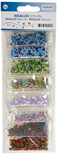 Glorex 6 1630 166 - Rocailles Mix bunt, schöner Perlenmix in verschiedenen Farben, 40 g, 8 Farben einzeln gepackt, zum Gestalten von Schmuck, Perlentieren und anderen Accessoires