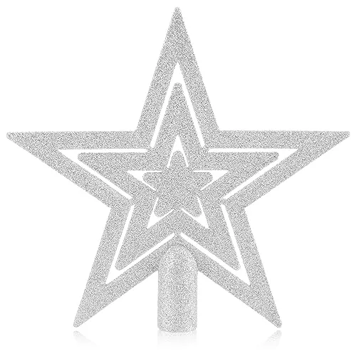 com-four® Weihnachtsbaumspitze Glitzer-Stern - Stern-Spitze für Weihnachtsbaum - Christbaumspitze für Jede Baumspitze - Weihnachtsstern bruchsicher