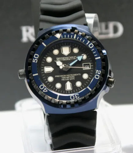 Riedenschild Taucheruhr 100ATM Helium Ventil blaues Gehäuse Ref.: RS9000-08